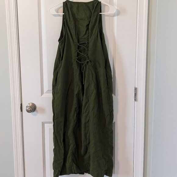 Old Navy Green Linen Blend Button Down Midi Dress - Size Medium - Picture 2 of 5
